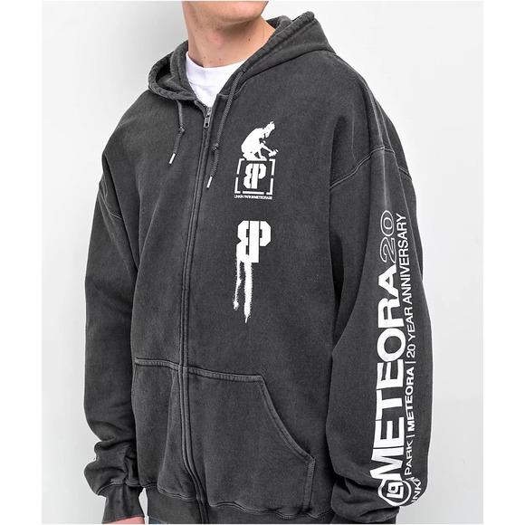 Linkin Park X Brooklyn Projects Men's Overspray Black Wash Zip Hoodie Sweatshirt - Picture 4 of 6
